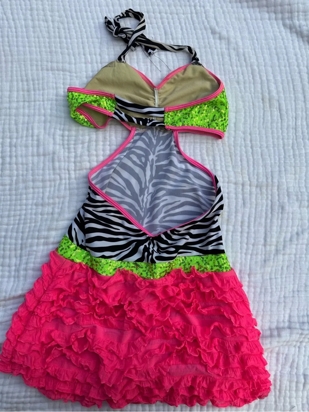 Girls Neon Green & Hot Pink Zebra Ruffle dance costume